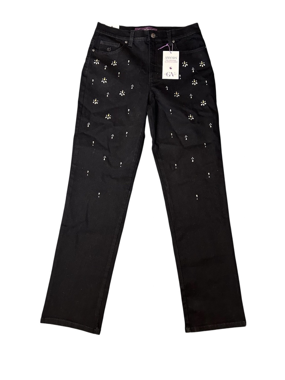 NEW GLORIA VANDERBILT Womens Black  Jeans Sz 8 High Rise Bling Amanda #302